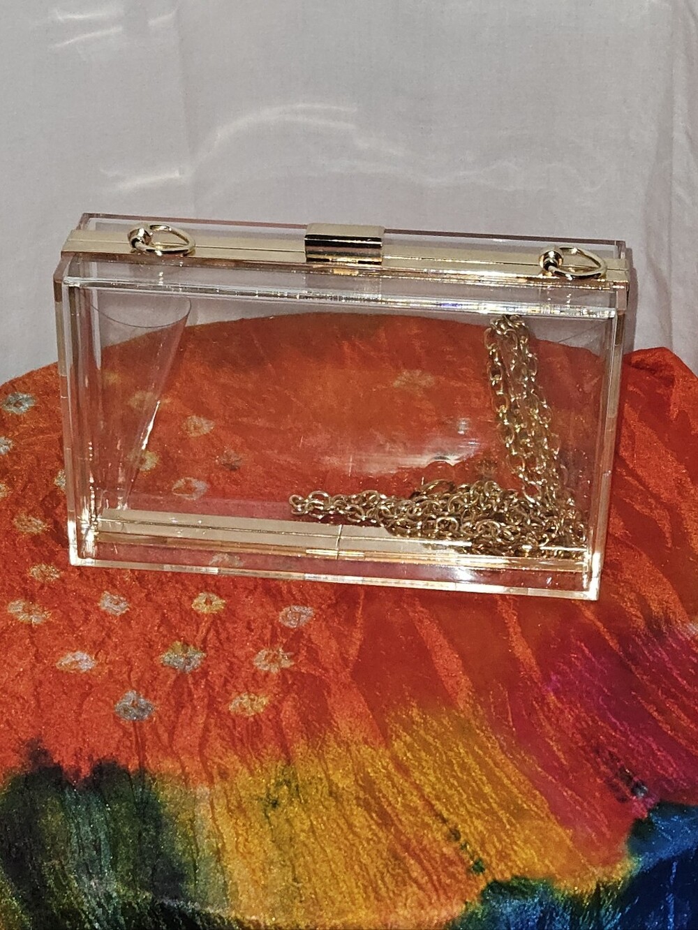 WJCD Clear Acrylic Box Clutch or Crossbody with Gold Chain - Transparent